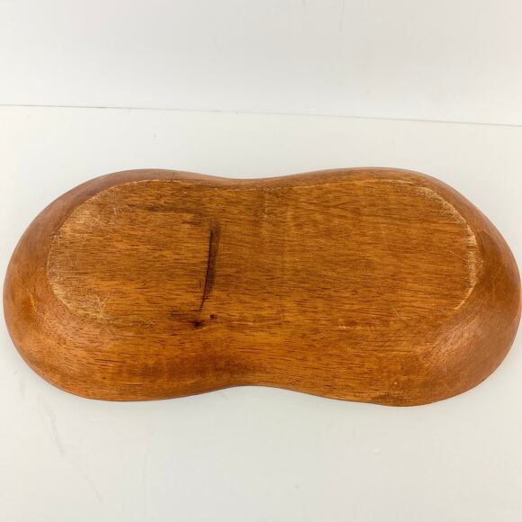 Genuine Monkey Pod Wooden Double Bowl Tray Candy Nut Dish - Picture 5 of 5